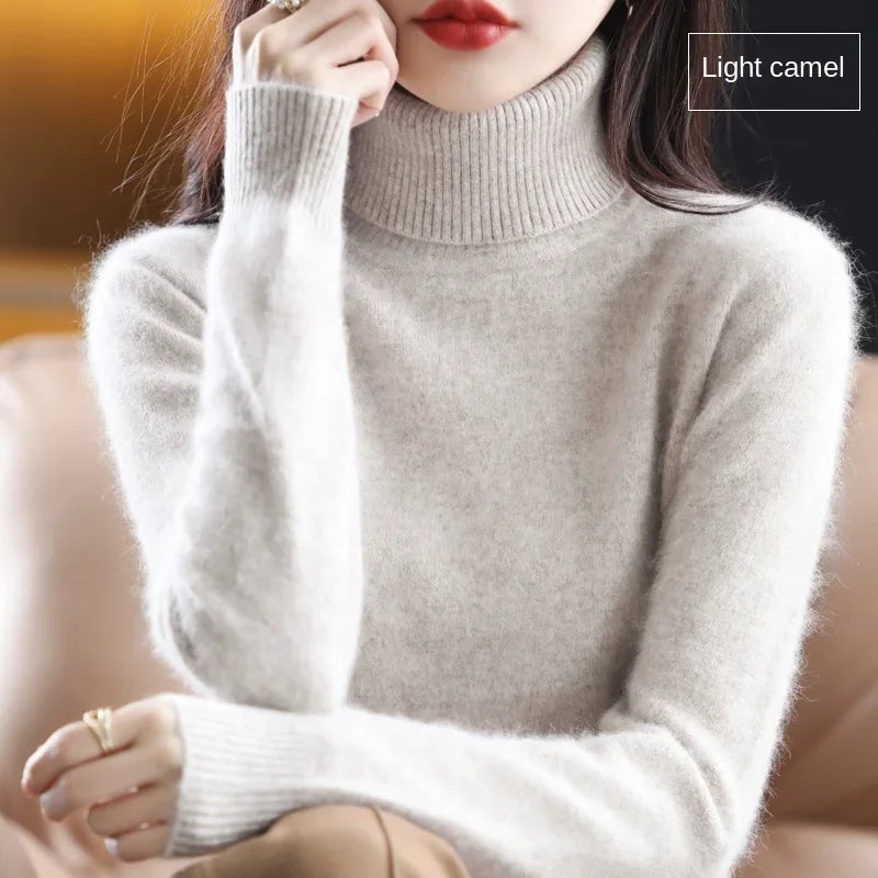New Women's Clothing For Autumn/Winter 2024 100% Mink Plush Turtleneck Pullover Sweater Ladies Cashmere Sweater Dbr-018