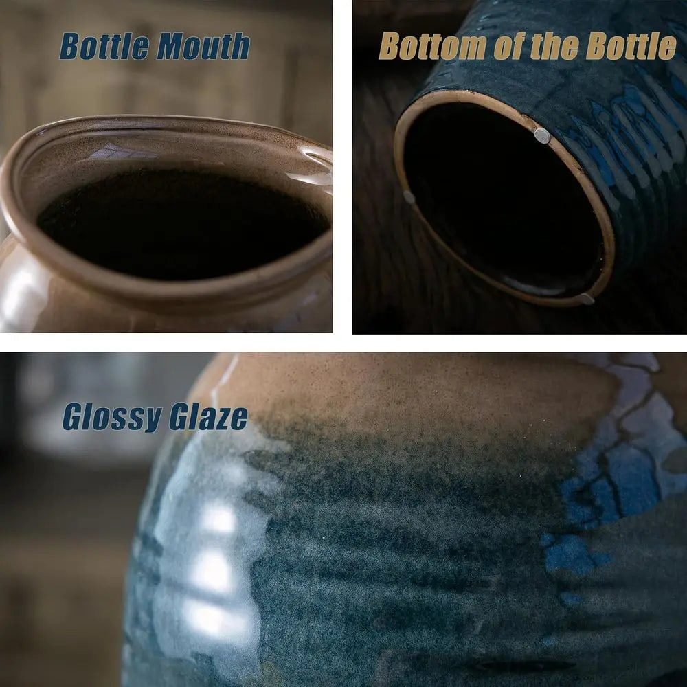 Large Terracotta Glazed Ceramic Vase for Modern Farmhouse Decor, Rustic Clay Vase as Living Room Centerpiece