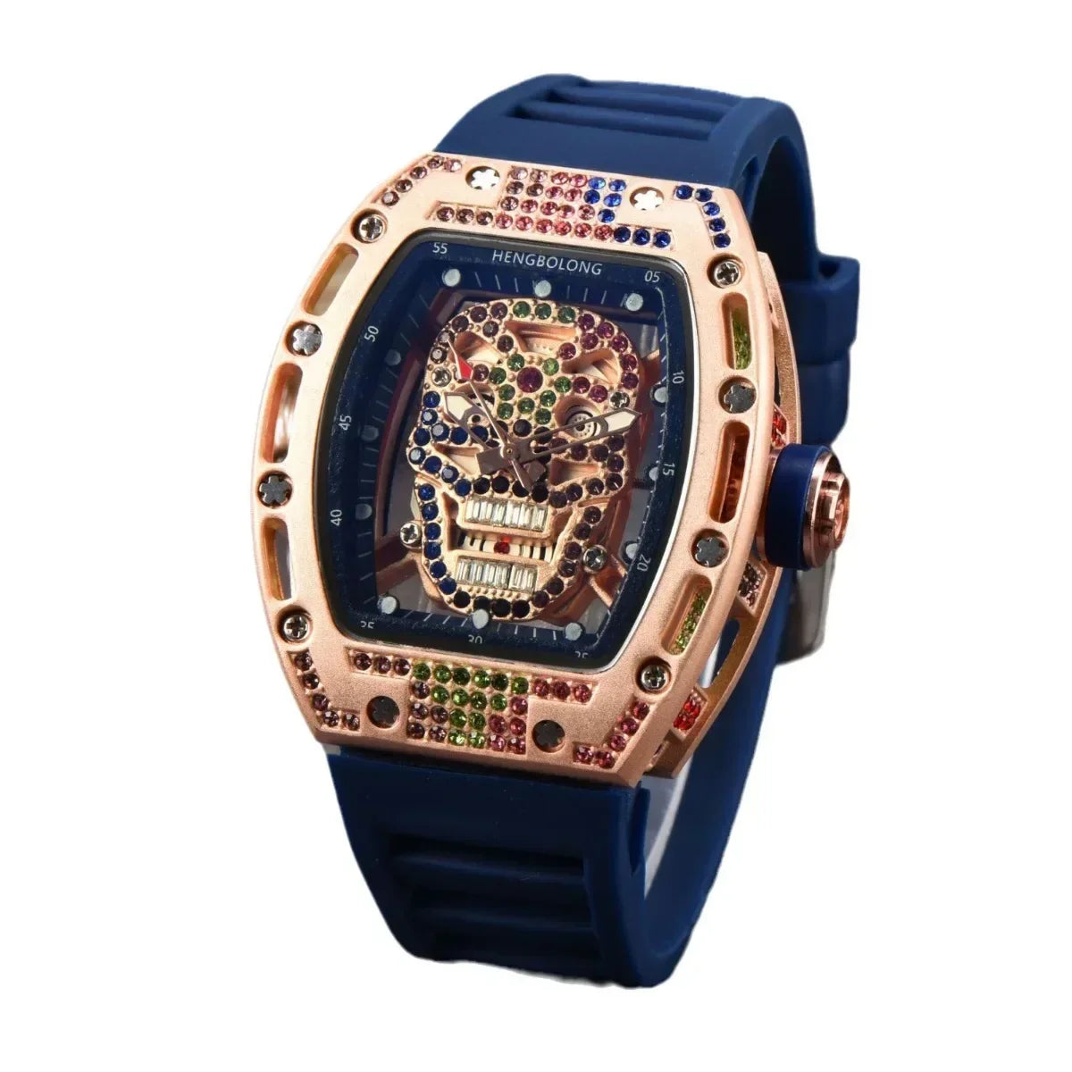 New colored diamond skull quartz watch spot wholesale fashion business diamond-encrusted silicone watch men