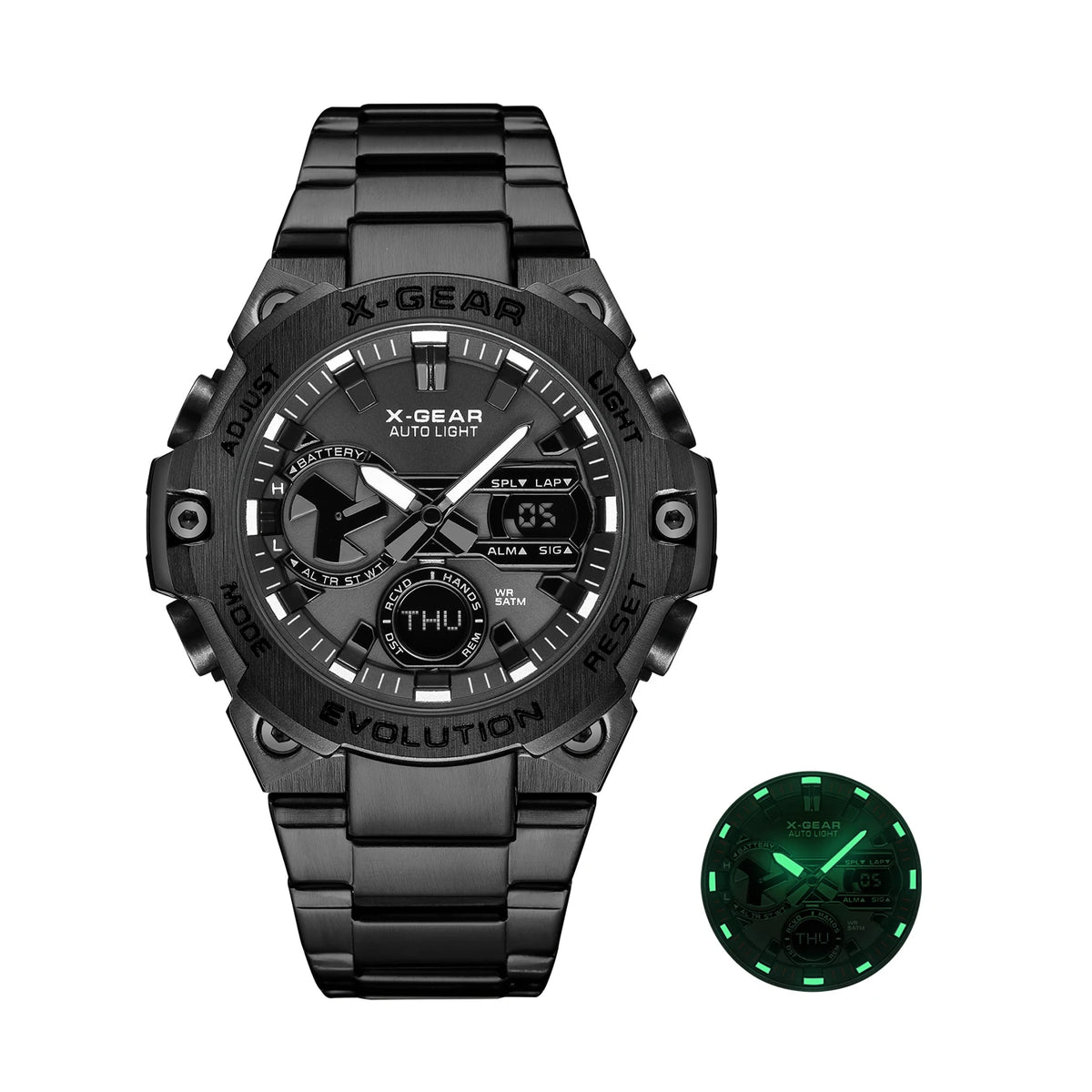 Men's Solar Energy Watch Endurance Light Kinetic Energy with Timer Alarm Clock Rotating Windmill Stainless Steel Watch Strap