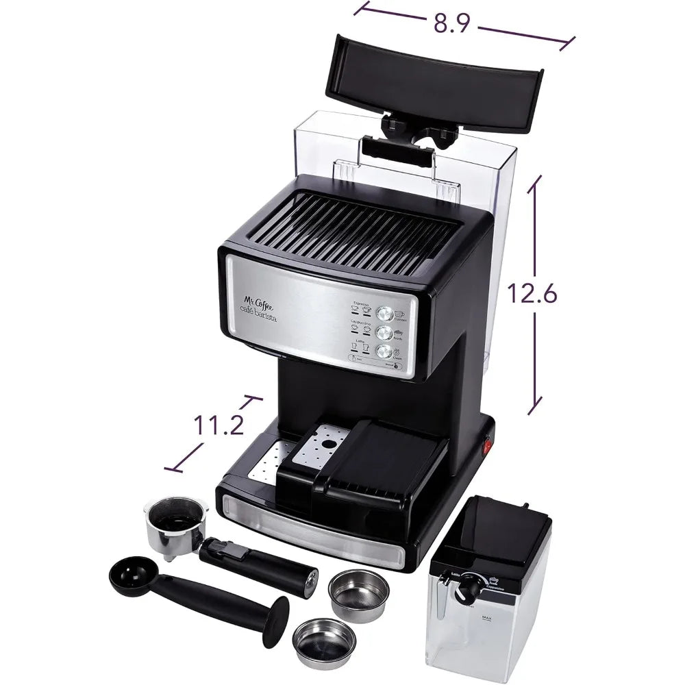Mr. Coffee Espresso and Cappuccino Machine Stainless Steel Programmable Coffee Maker with Automatic Milk Frother 15-Bar Pump Ide