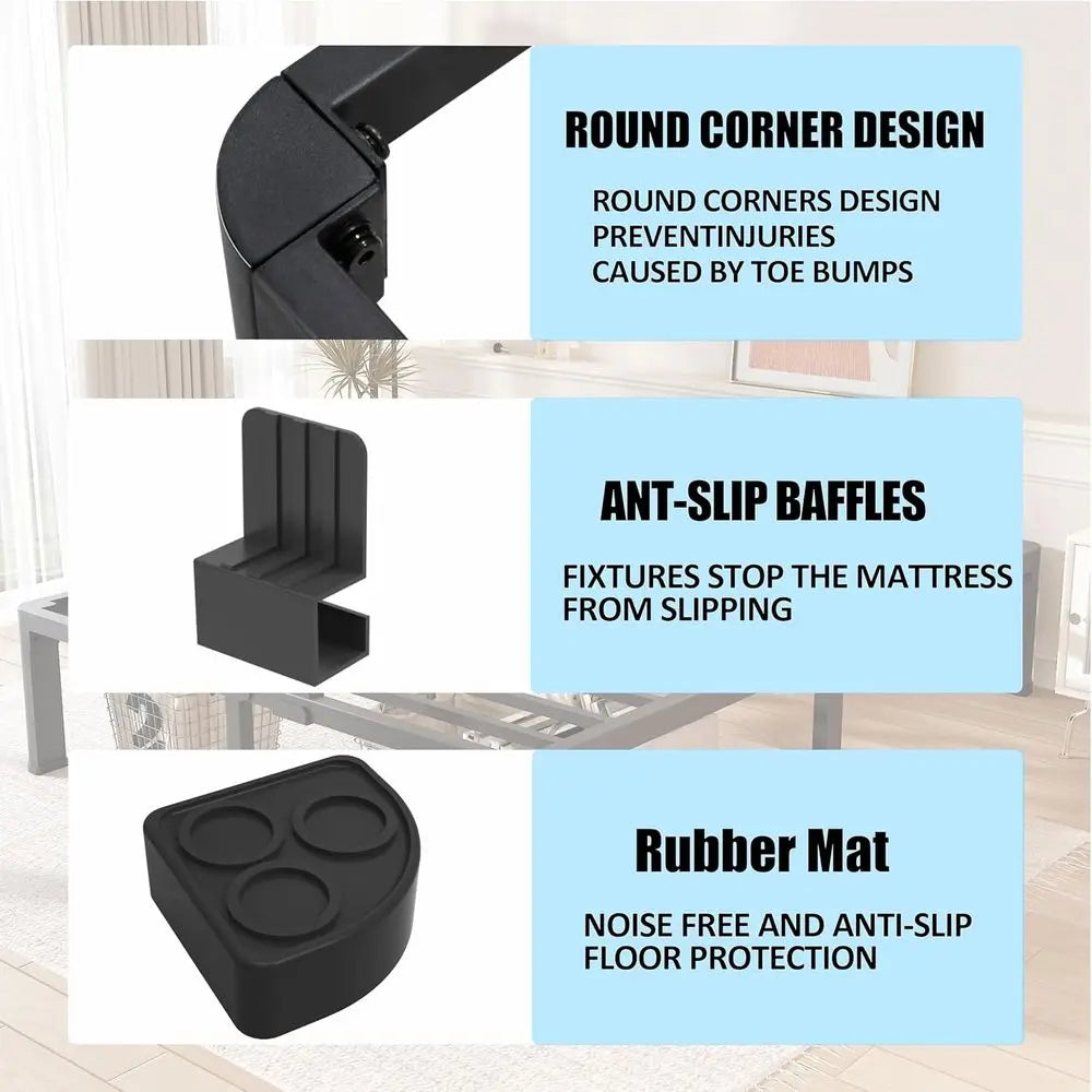 14 Heavy Duty Metal Platform Bed Frame - Full Size, Round Corner Legs, 3500 lbs Capacity, No Box Spring Needed