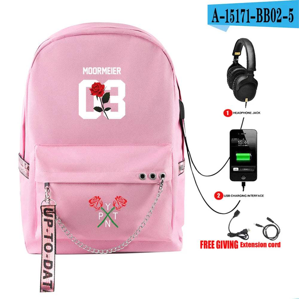 Cartoon Popular payton moormeier Student School Bags Unisex Print Oxford Waterproof Notebook Usb Rechargeable Travel Backpacks