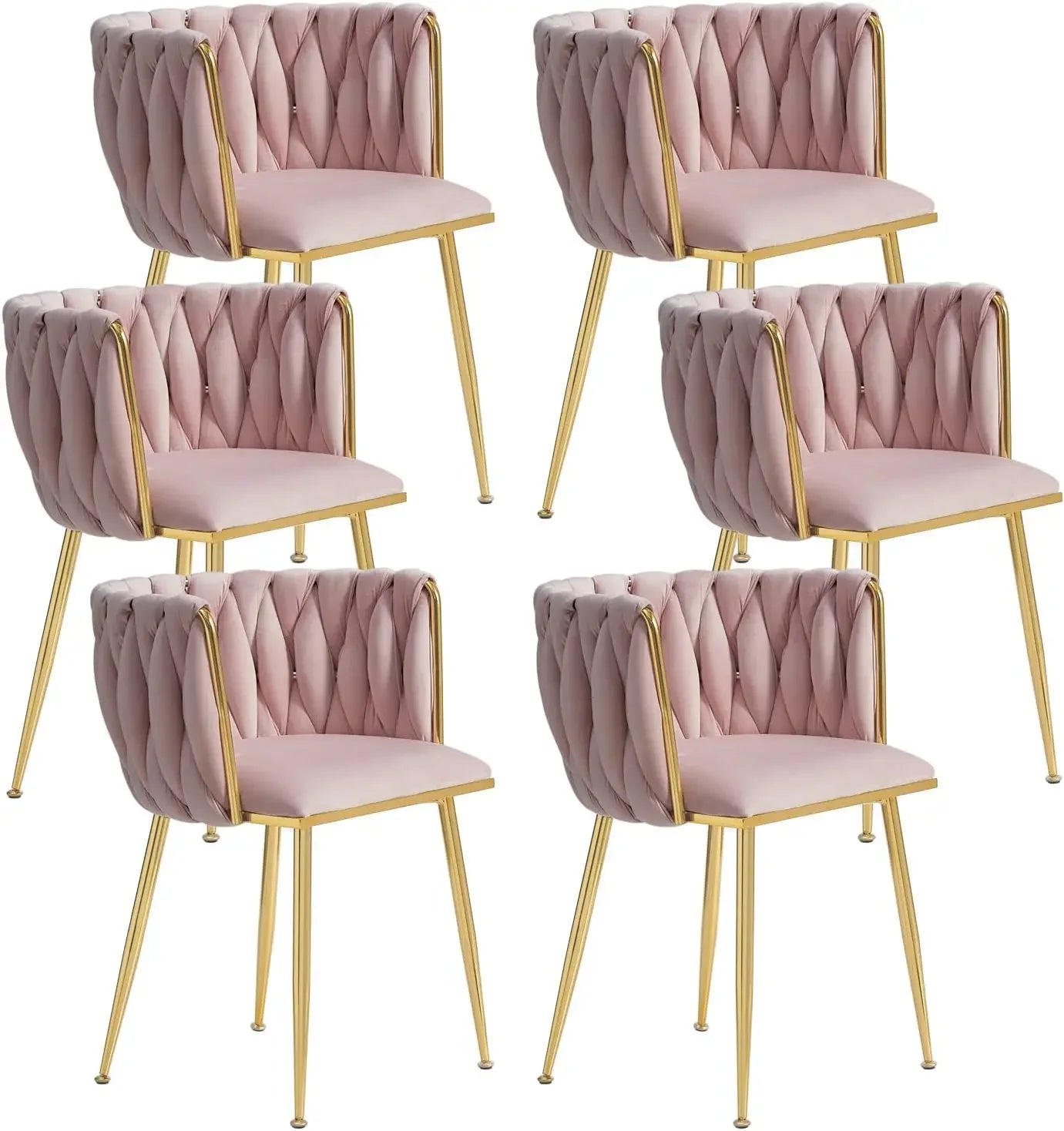 ,Woven Upholstered Chairs Dining Room,Kitchen，Velvet Dining Chairs Set of 6,Modern Dining Chair with Golden Metal Legs