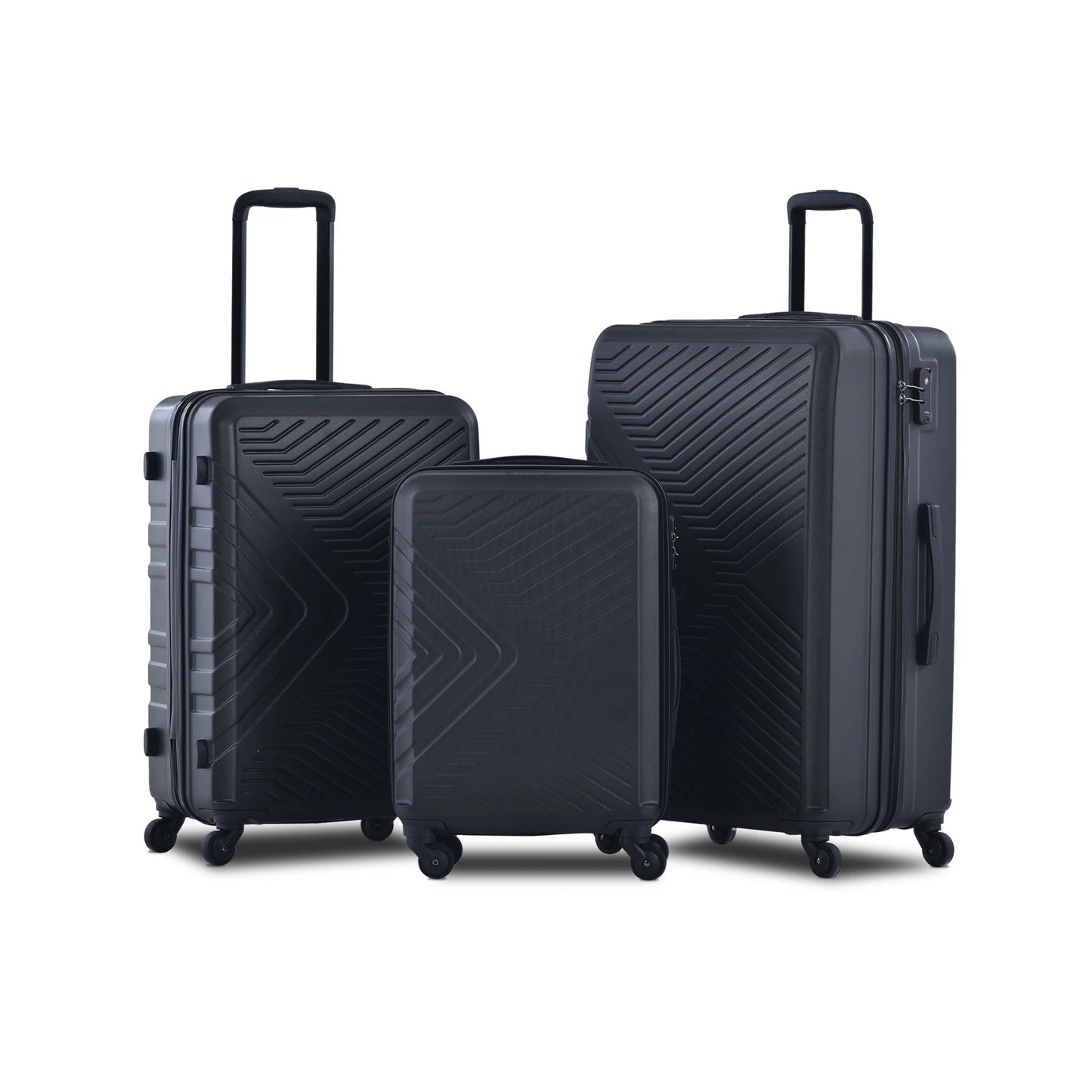 3 Piece Luggage Sets  (20INCH /24INCH /28INCH ) ABS Lightweight Suitcase with Two Hooks, Spinner Wheels, TSA Lock,  Black