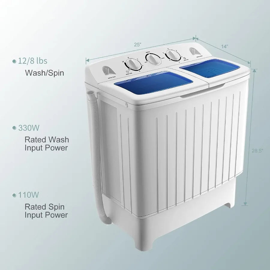 Portable Washing Machine Twin Tub with 20 Lbs Total Capacity Featuring Compact Laundry Washer 12 Lbs and Spinner (8 Lbs) Durabl