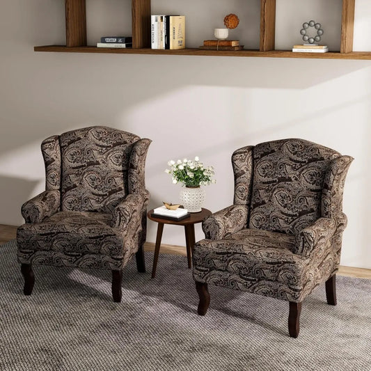 Lumibee High Back Accent Chairs, 2 Set Comfy Armchairs with Solid Wood Legs for Living Room, Upholstered Accent Chairs for Small