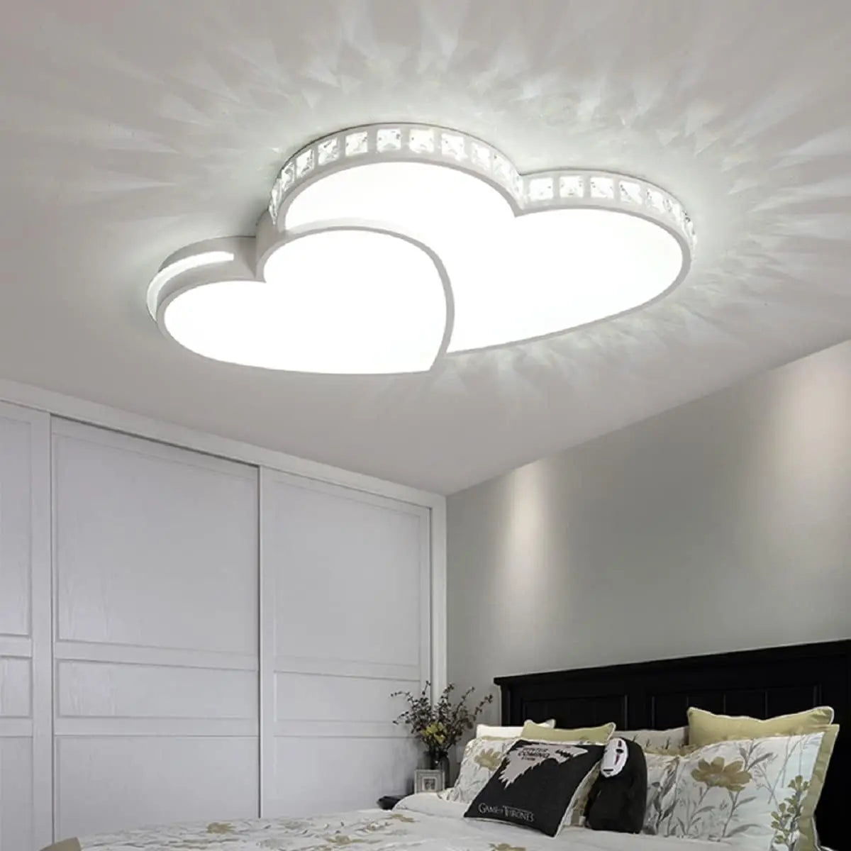 10 Heart Shaped Crystal LED Ceiling Light, Modern Crystal Shining Flush Mount Ceiling Light Lamp Romantic Heart Light Fixture