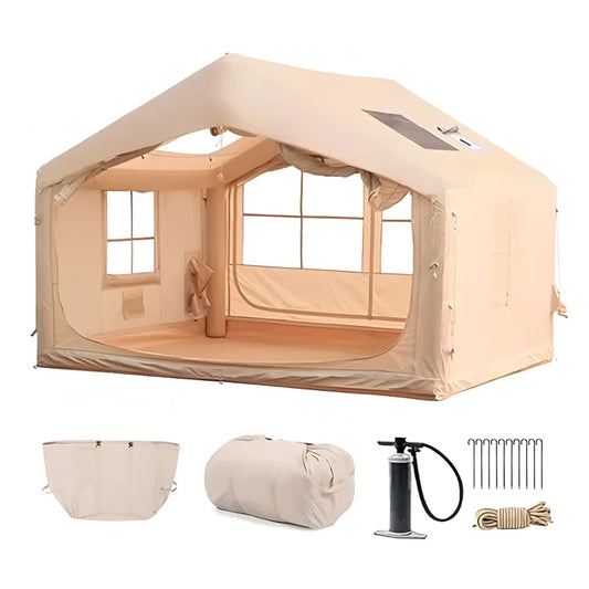 Inflatable Camping Tent, 4 Season Waterproof and Winderproof Air Tent, Easy Setup Luxury Glamping House for Family