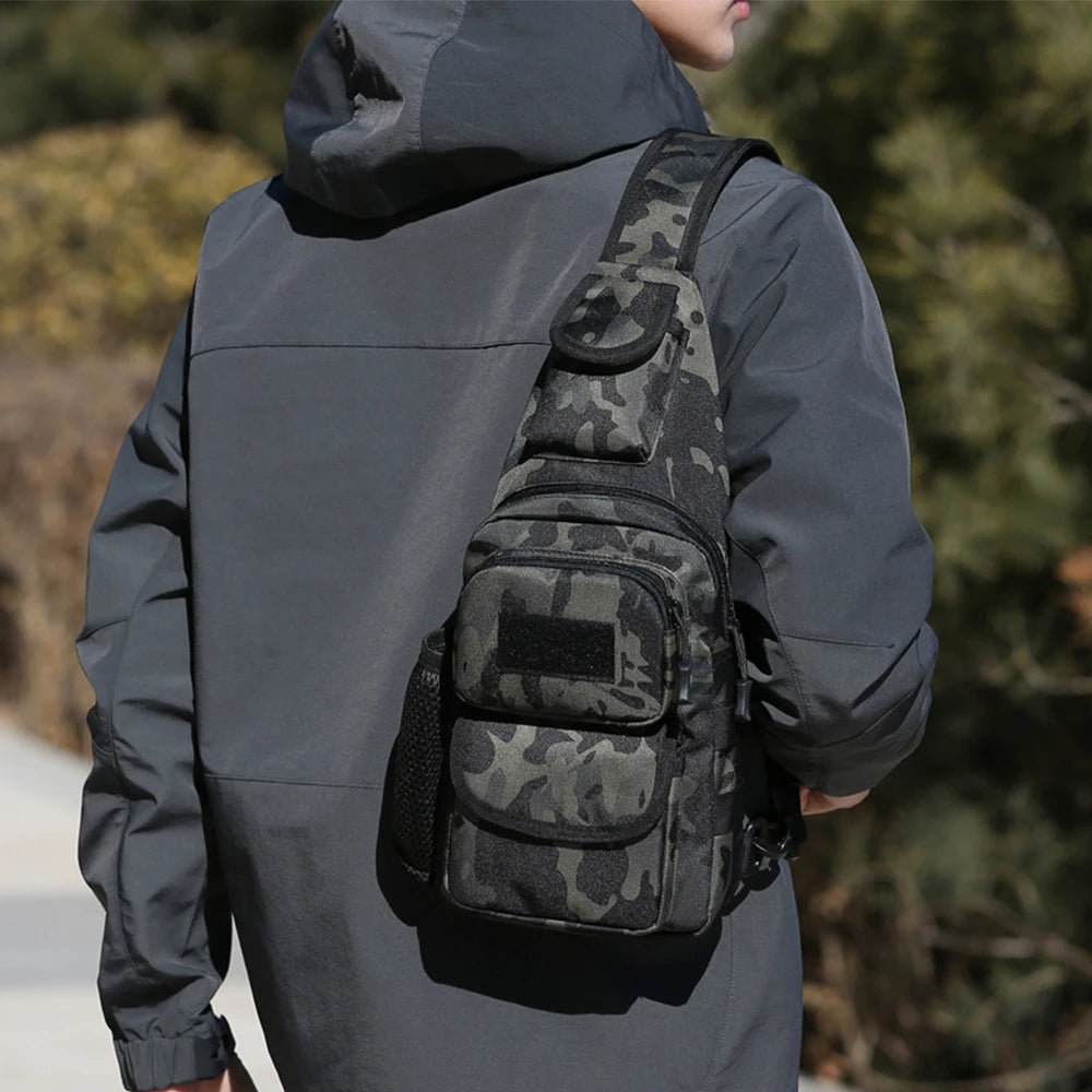 Men's Casual Chest Bag, Outdoor Sports Shoulder Messenger Bag, Multifunctional Chest Pack With Water Bottle Pouch