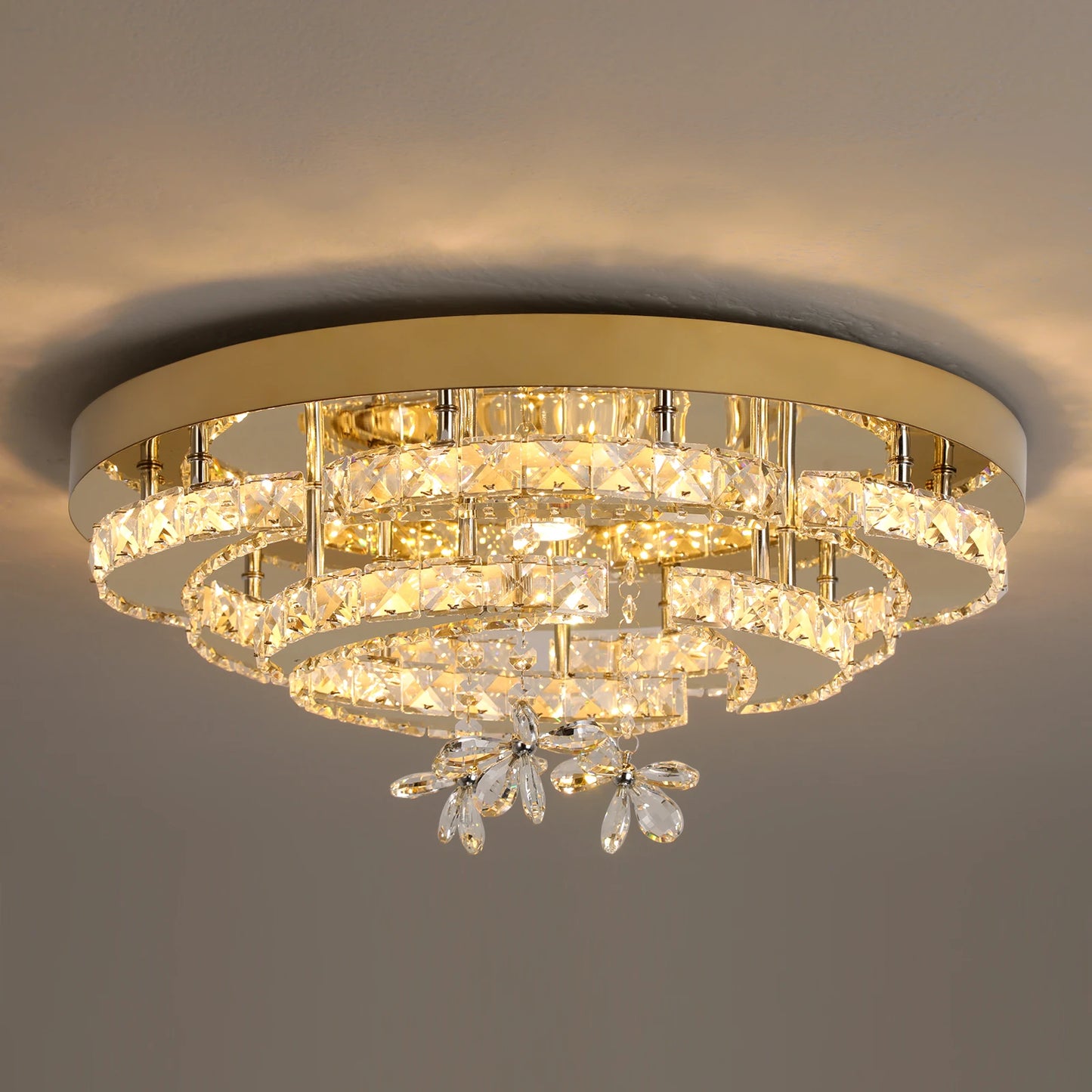 Luxury Crystal Ceiling Lamp Modern Gold Chandelier Led Living Dining Room RC Dimmable Pendant Light Home Decor Fixture Lustre