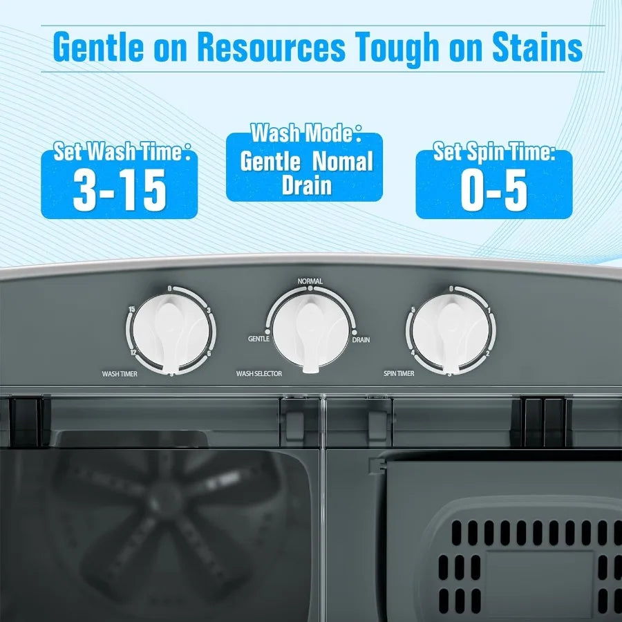 Compact Portable Washing Machine 16lbs Twin Tub Semi Automatic Laundry Solution with Energy-Saving Efficiency Extended Drain Ho