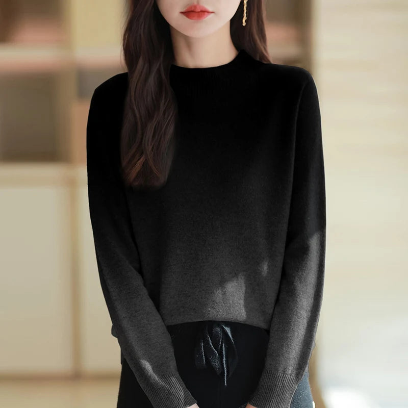 Women New Fine Wool Thickening Sweater Outwear Gradient Mock Collar Pullover Autumn Winter Bottoming Casual Warm Knitting Tops