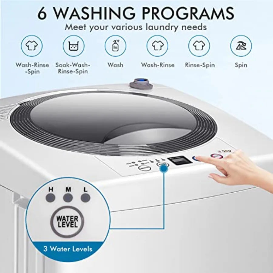 1.2 Cu.ft Portable FullAutomatic Washing Machine with 8 lbs Capacity and Drain Pump Compact Single Tub Clothes Washer Spinner I