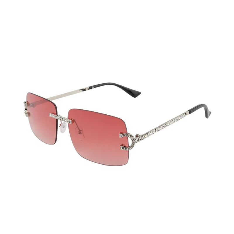 Fashion Rimless Square Sunglasses Vintage Diamond Brand Design Cut Lens Sun Glasses Men Women Metal Frame Luxury UV400 Eyewear