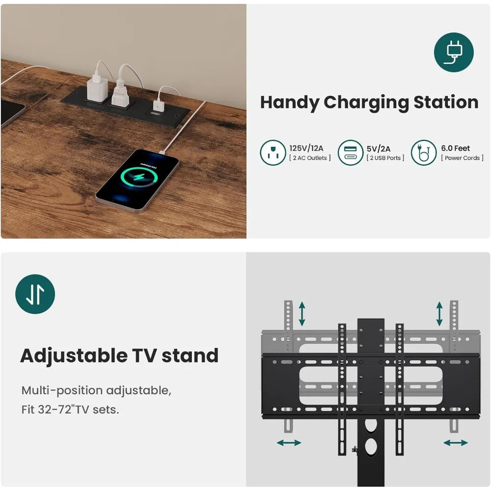 Entertainment Center for 45-70 Inch TVs: 51.2 LED TV Stand with Power Outlets and Storage