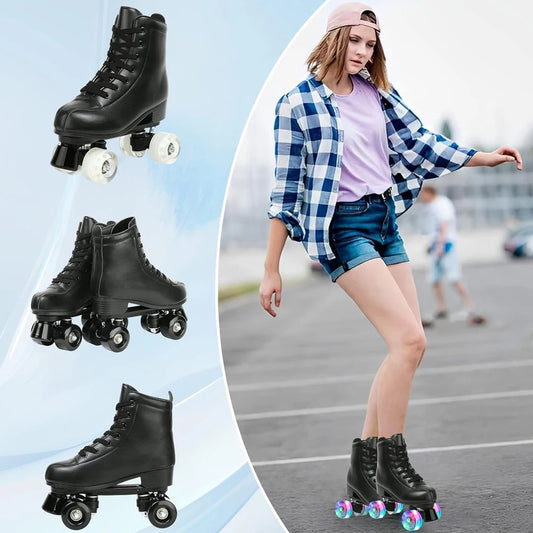 Hot Women Double Row Roller Skates Pu Leather Roller Skate Shoes 4 Wheels Quad Sneakers Outdoor Skating Sport Shoes Breathable