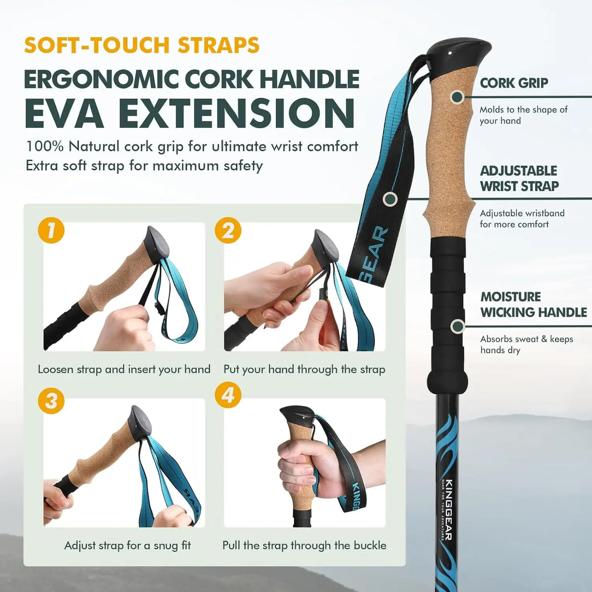 TPC 100% Carbon Fiber Hiking Poles, Telescopic Nordic Trekking, Lightweight Walking Stick with Cork & EVA Handle