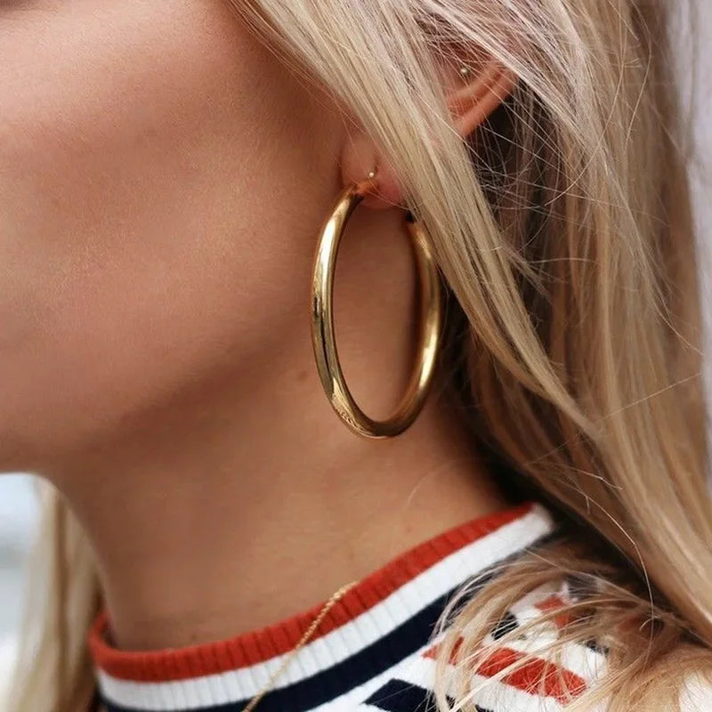 Fashion Oversized Big Hoop Earrings For Women Basketball Brincos Large Thick Round Circle Earrings Hoops Punk Jewelry