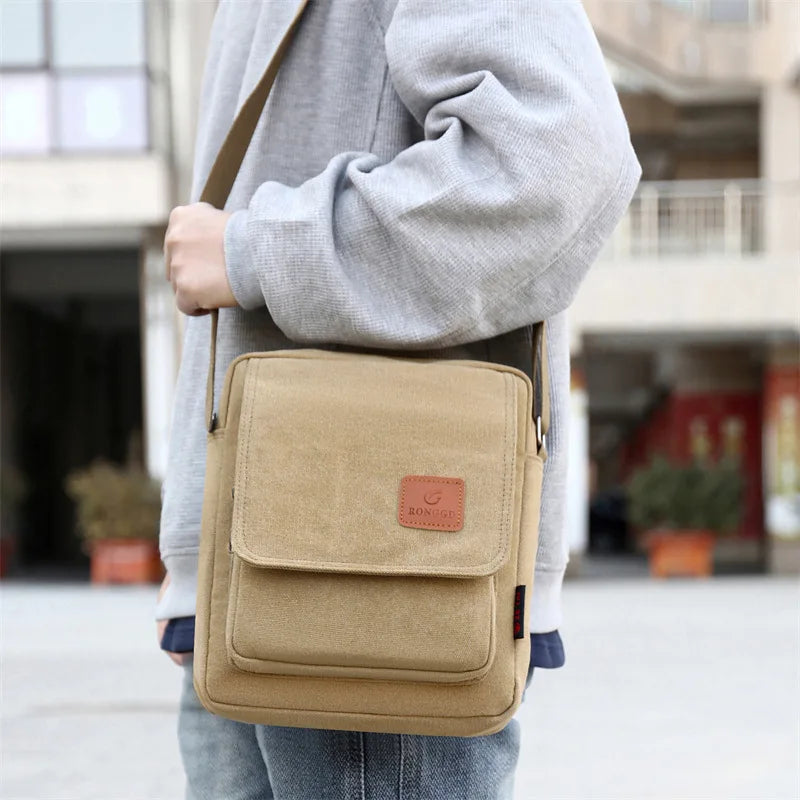 Messenger bag large capacity men's bag men's high-end canvas bag multi-layer backpack retro men's casual shoulder bag