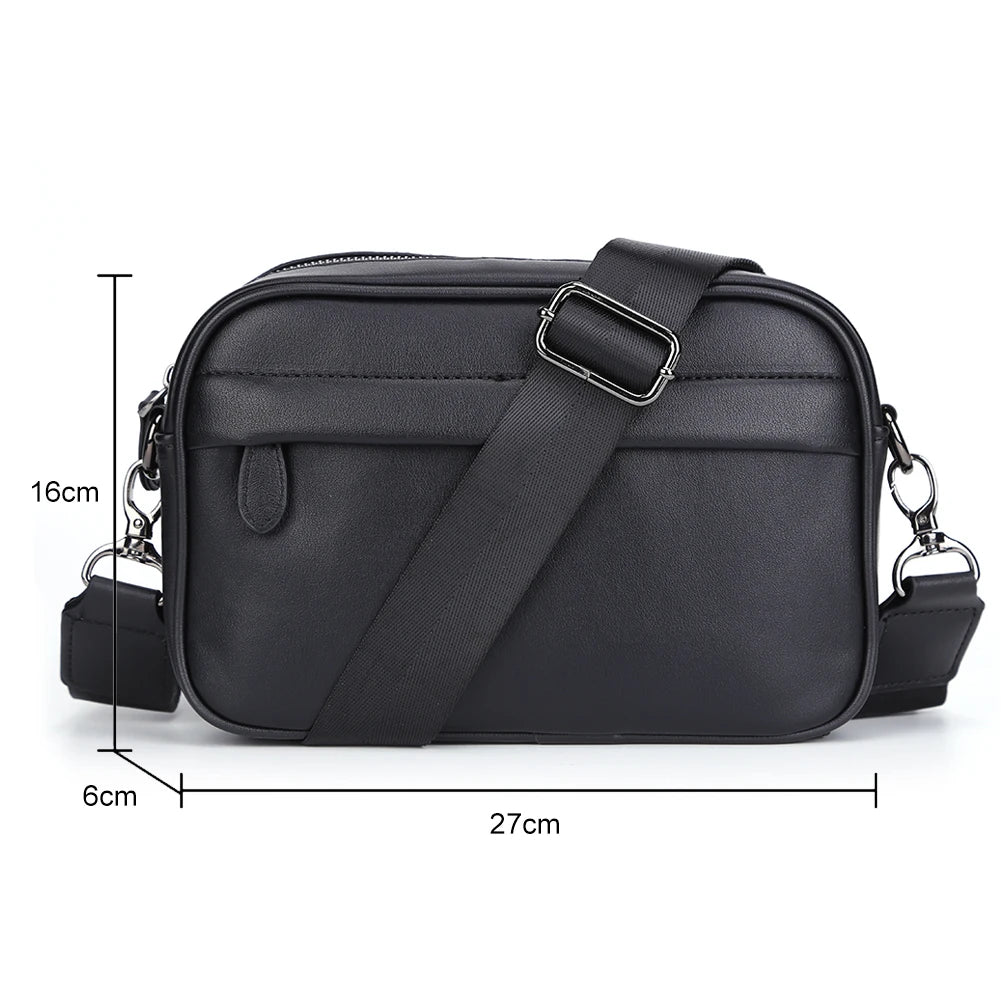 Luxury Business Shoulder Bag PU Leather Messenger Bag Wide Strap Crossbody Bags Designer Square Travel Work Male Sling Bags