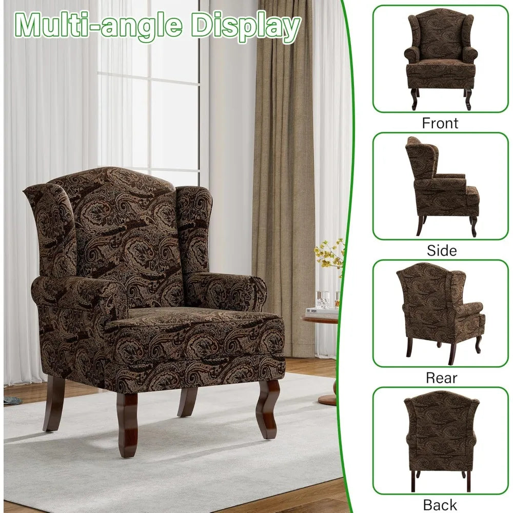 Lumibee High Back Accent Chairs, 2 Set Comfy Armchairs with Solid Wood Legs for Living Room, Upholstered Accent Chairs for Small