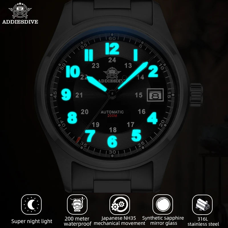 ADDIESDIVE Luxurious Men's Automatic Watch 8215 Mechanical Watch Sapphire Glass 200m Waterproof Analog Luminous Watches AD2525