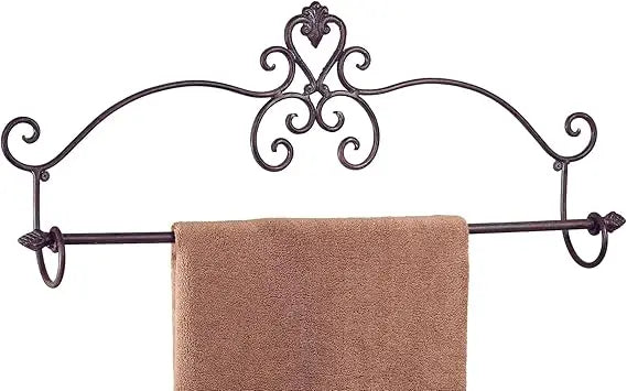 30 Inch Wide Metal Scroll Towel Rack in Tuscan Slate Finish for Bathroom and En Suite Spaces