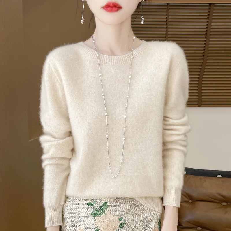 2024 Fashion 100% Merino Wool Sweater Cashmere Pullover O-Neck Long Sleeve Women Knitwear Autumn Winter Clothing Y2K Tops O Ling