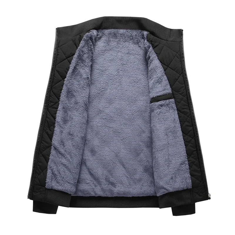 Autumn Winter Bomber Jacket Men Diamond Pattern Fleece Lined Casual Jacket Men Fashion Clothing 2023 Brand New Slim Fit Coat