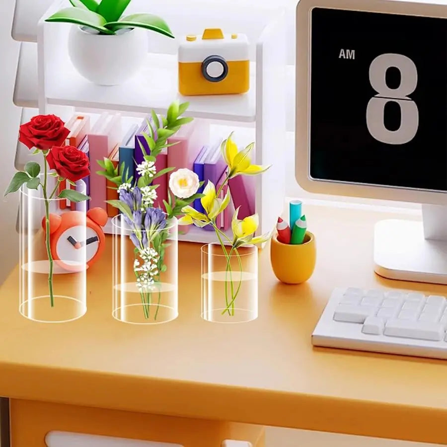 12 Pcs Acrylic Cylinder Vases 4,6,8 Inch Tall Clear Acrylic Flower Vases Bulk Floating Candle Holders Cylinder Plastic Vases for