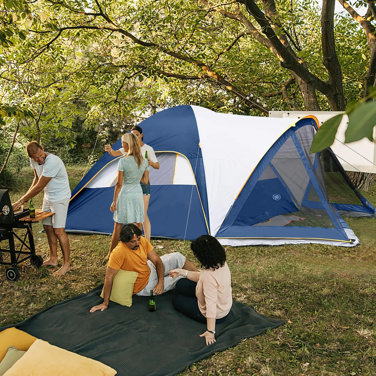 Camping Tent with Screen Room, Portable 6 Person Camping Tent, Family Dome Tent for Camping Outdoor - 14'x11'x72''(H)