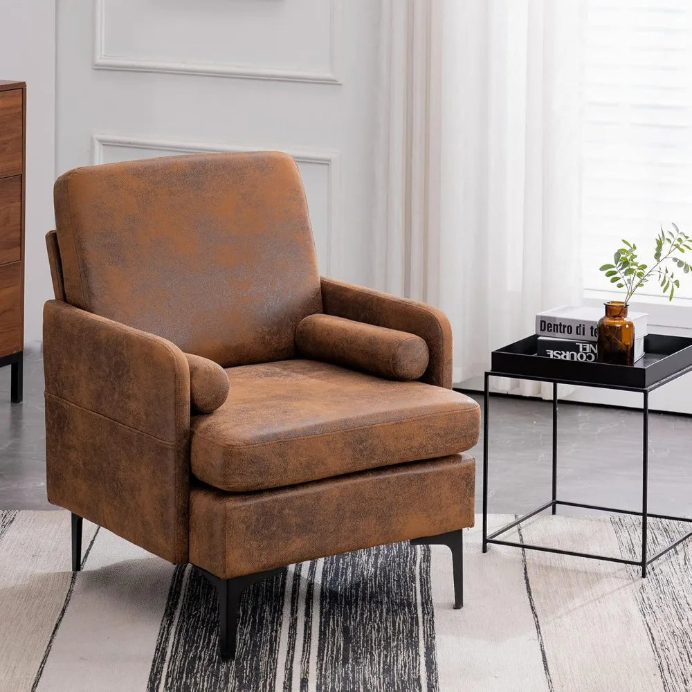 25" W 23" D Rustic Accent Chairs Set of 2, Comfy Cross Legged Reading Chairs Upholstered Cozy Sofa Armchairs Corner Sitting Cha