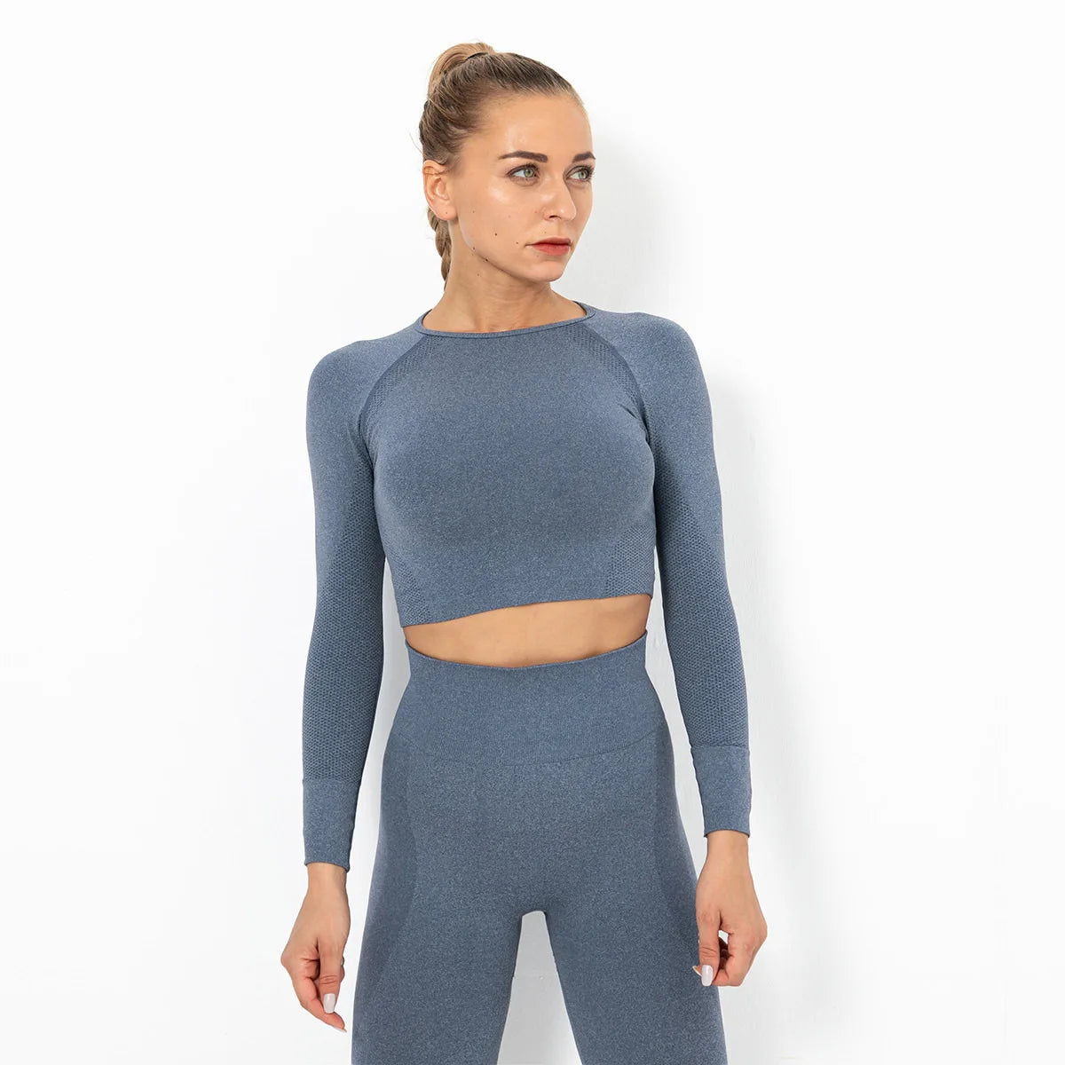 Women's Knitted Seamless Running Sports Short Sleeve Top Fitness Yoga Wear