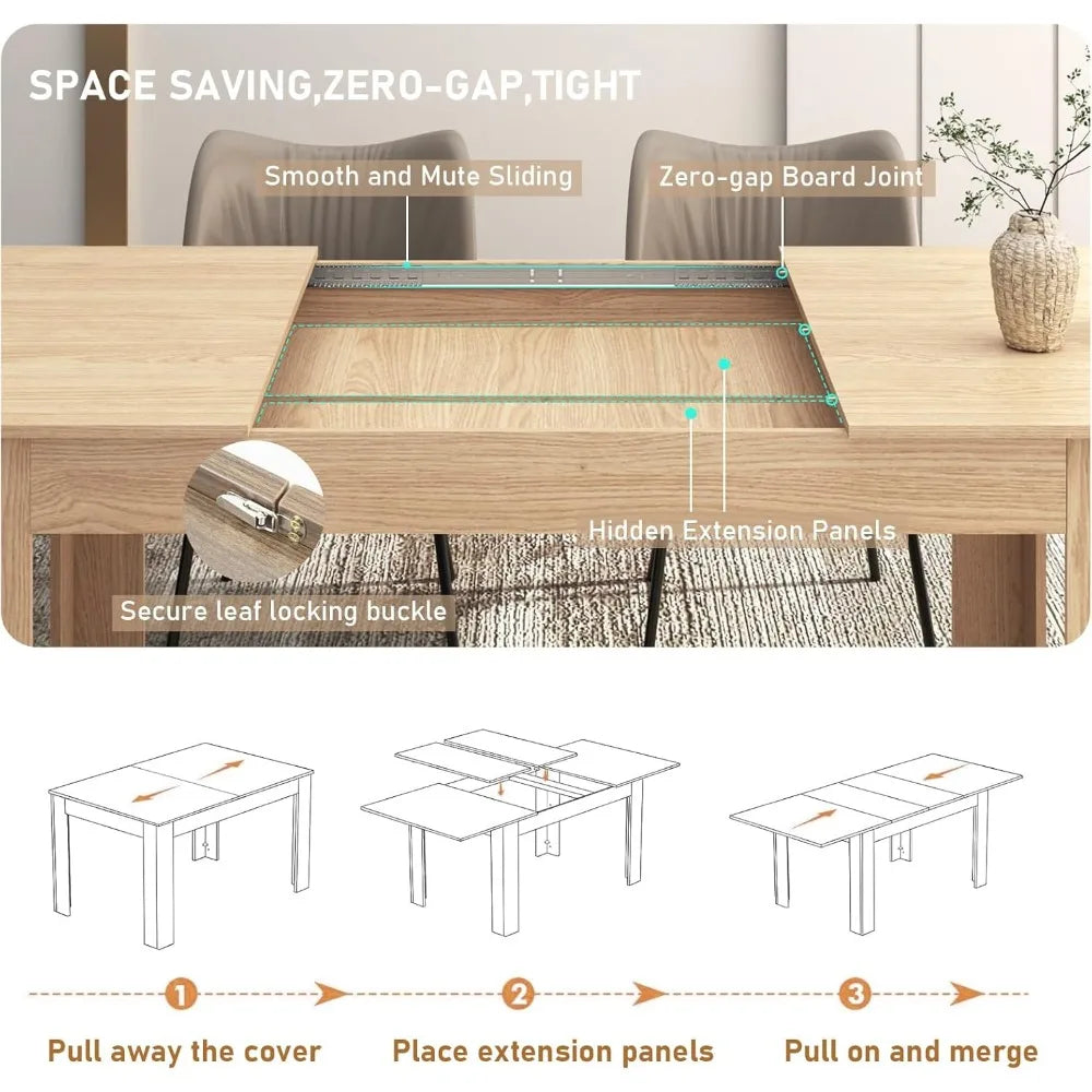 Expandable Wooden Dining Table Seats 6-10, Modern Design for Family Gatherings and Meetings