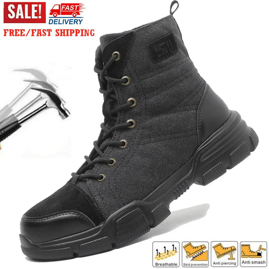 Safety Shoes Steel Toe Boots for Men Comfortable Soft Work Sneakers Anti-Puncture Anti-smash Work Shoes Protective Boots