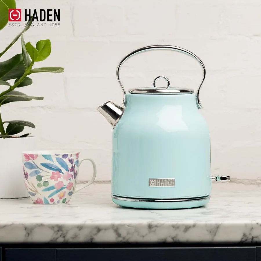 4Slice Wide Slot Stainless Steel Toaster with 1.7 Liter Stainless Steel Electric Water Kettle in Turquoise and Chrome Finish Id