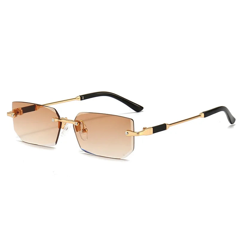 Fashion Rimless Rectangle Sunglasses Popular Women Men Shades Small Square Sun Glasses For Female Male Summer Traveling Oculos