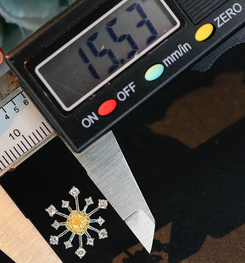 KUGG 100% 18K White Gold Earrings Romantic Elegant Style Real Natural Yellow Diamond Stud Earrings for Women High Party Jewelry