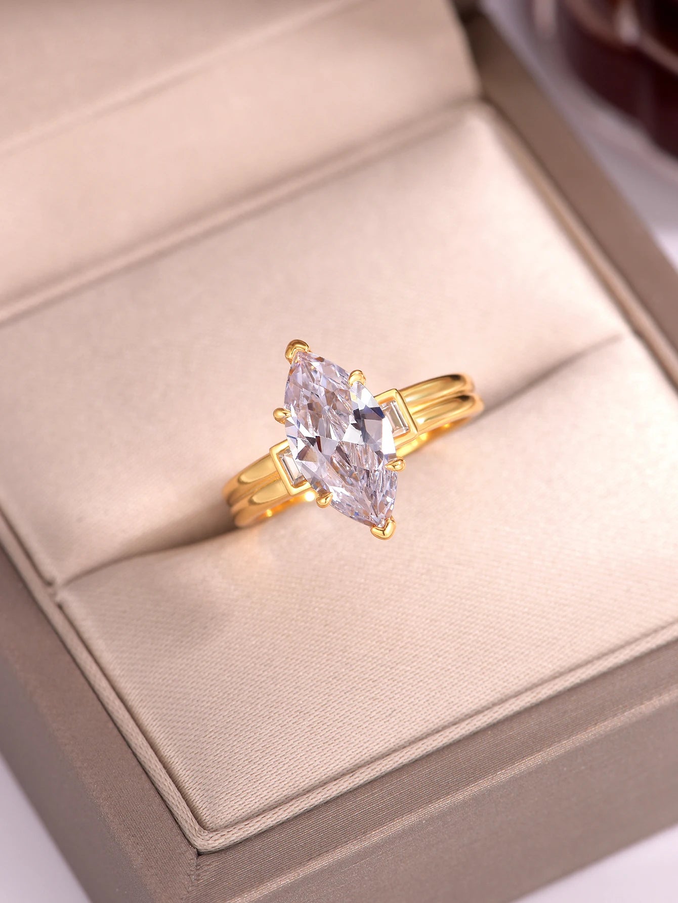 S925 Sterling Silver 3CT Marquise Moissanite Ring Set Fine Jewelry Gold-plated 18k Suitable for Birthday Gifts