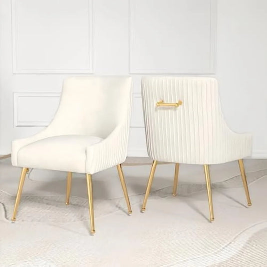 Dining Chairs, Accent Chairs Set of 2, Modern Upholstered Kitchen Dining Room Chairs with Gold Legs, Fabric Tufted Velvet Living