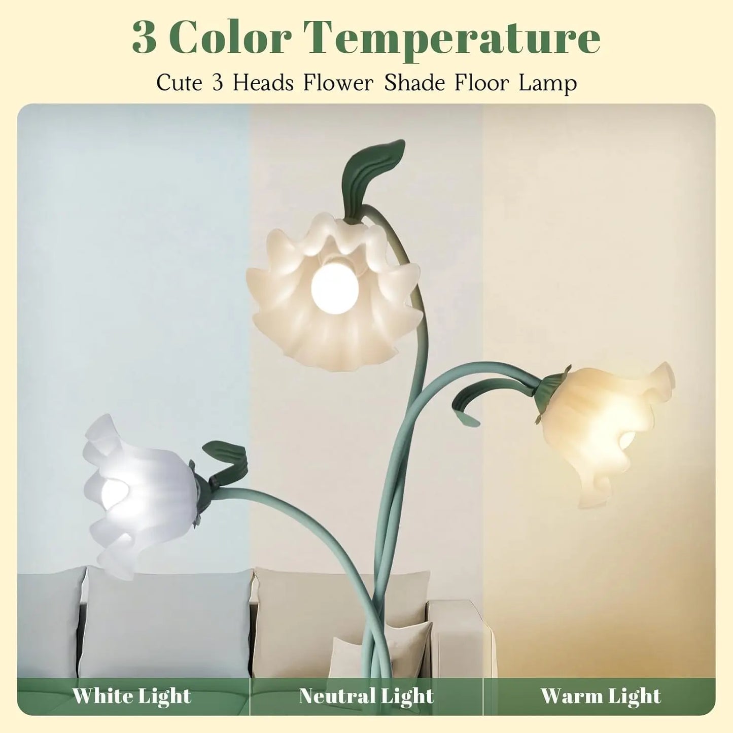 Cute Flower Standing Lamp with Flexible Gooseneck, 3-Temperature LED Floor Lamp for Bedroom or Living Room (Green)