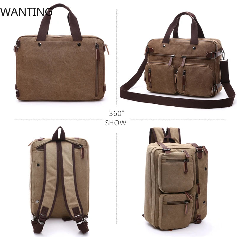 Men Canvas Briefcase Travel Bags Suitcase Classic Messenger Shoulder Bag For Men Tote Handbag Big Casual Business Laptop Pocket