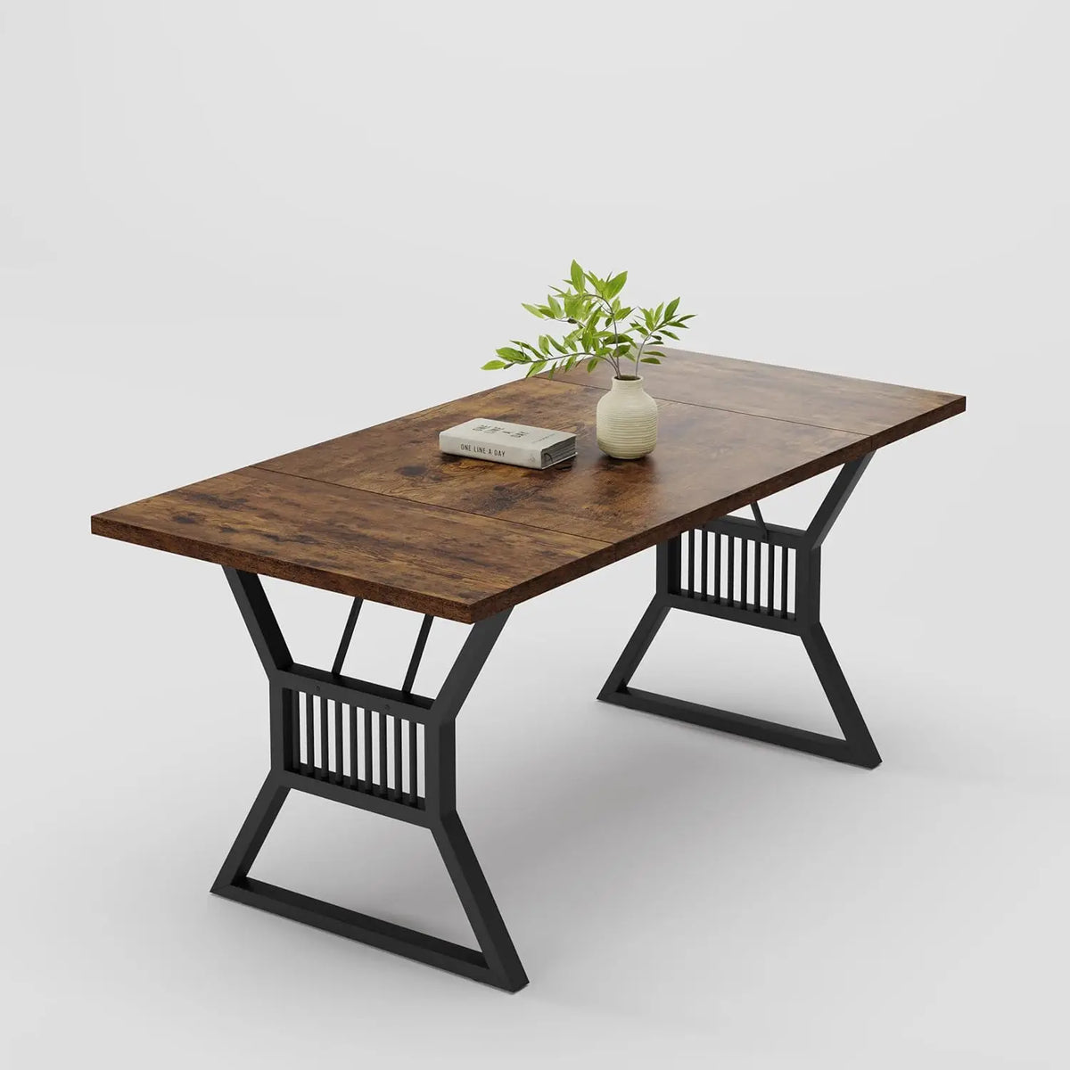 70.8 Inch Large Dining Table for 6-8, Industrial Wooden Kitchen Table with Sturdy Metal Legs, Rectangular Long Dinner Table