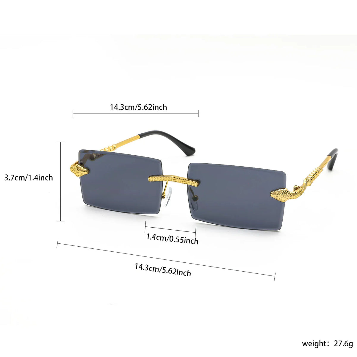 Rimless Rectangle Sunglasses Men Metal Gradient Gray Lens Big Frameless Sun Glasses Women UV400