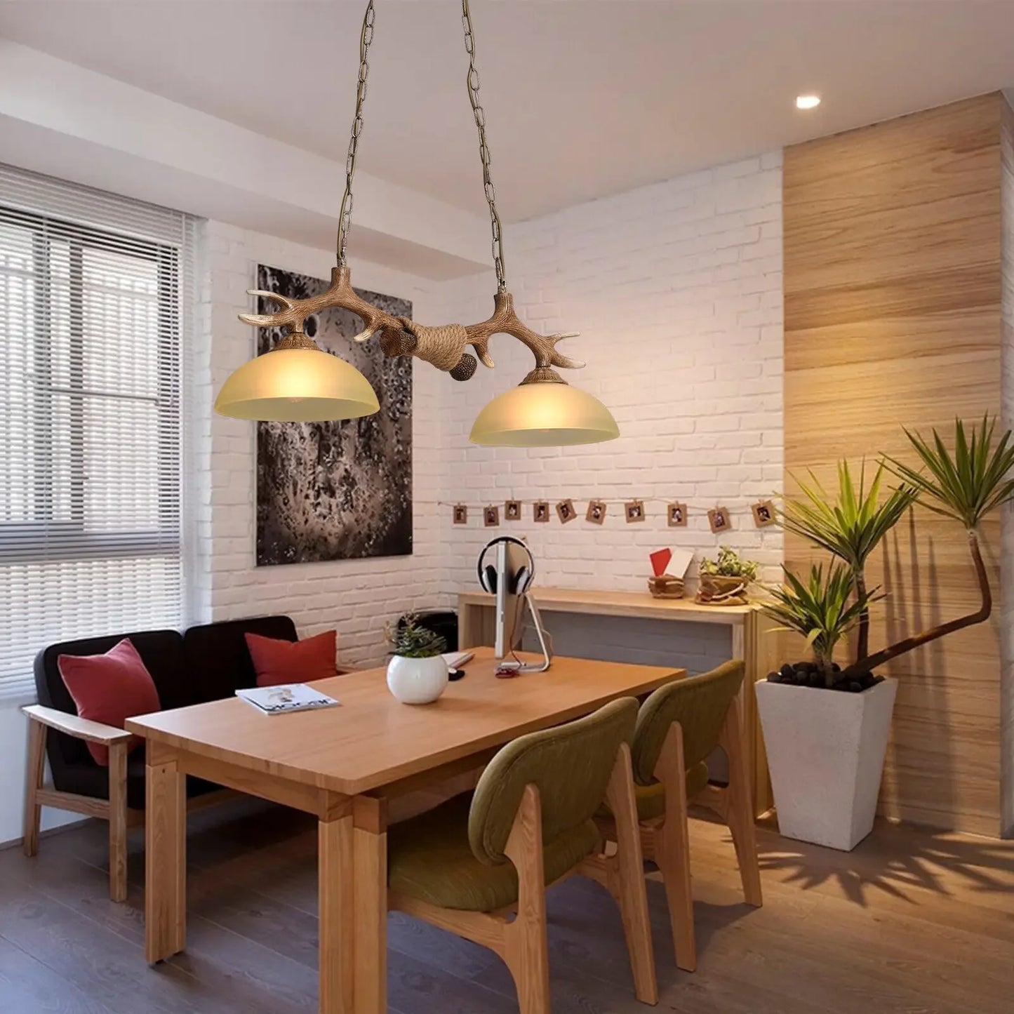 Hunter Style Antler Chandelier - 2-Light Rustic Ceiling Fixture for Lodge & Cabin