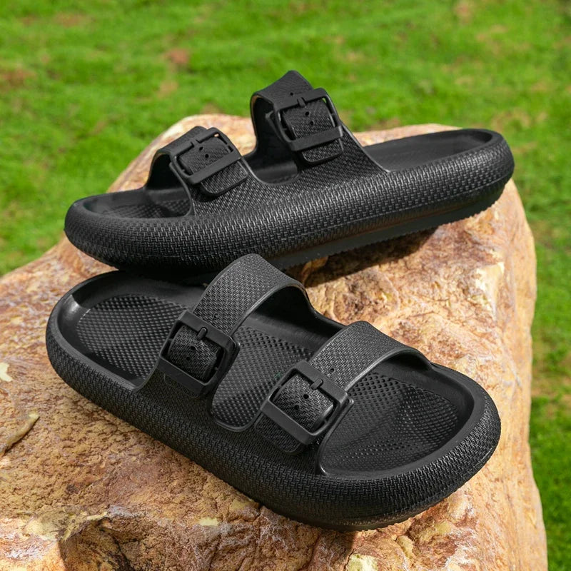 Men's Lightweight Open-Toe Slide Sandals Non-Slip Bathroom Flip Flops with Comfortable Arch Support,Trendy Casual Summer Shoes