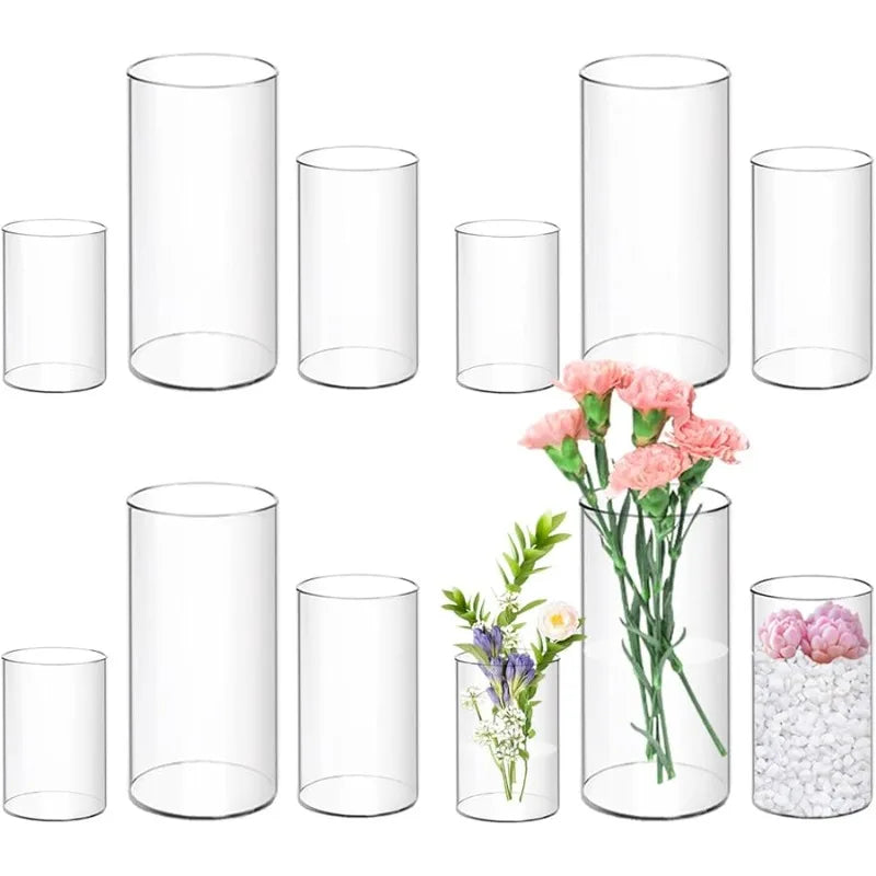 12 Pcs Acrylic Cylinder Vases 4,6,8 Inch Tall Clear Acrylic Flower Vases Bulk Floating Candle Holders Cylinder Plastic Vases for