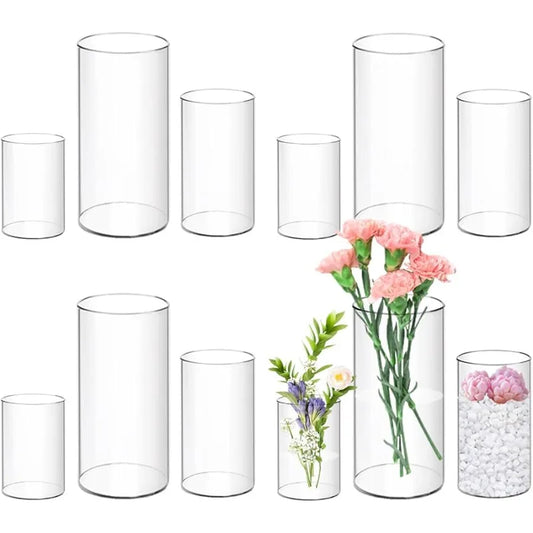 12 Pcs Acrylic Cylinder Vases 4,6,8 Inch Tall Clear Acrylic Flower Vases Bulk Floating Candle Holders Cylinder Plastic Vases for
