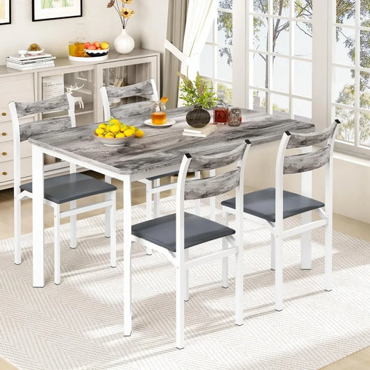 Recaceik Dining Table Set for 4, 43.3 Kitchen Table Chairs Set of 4, Modern Wood Dining Room Table Set with 4 Upholstered PU Lea